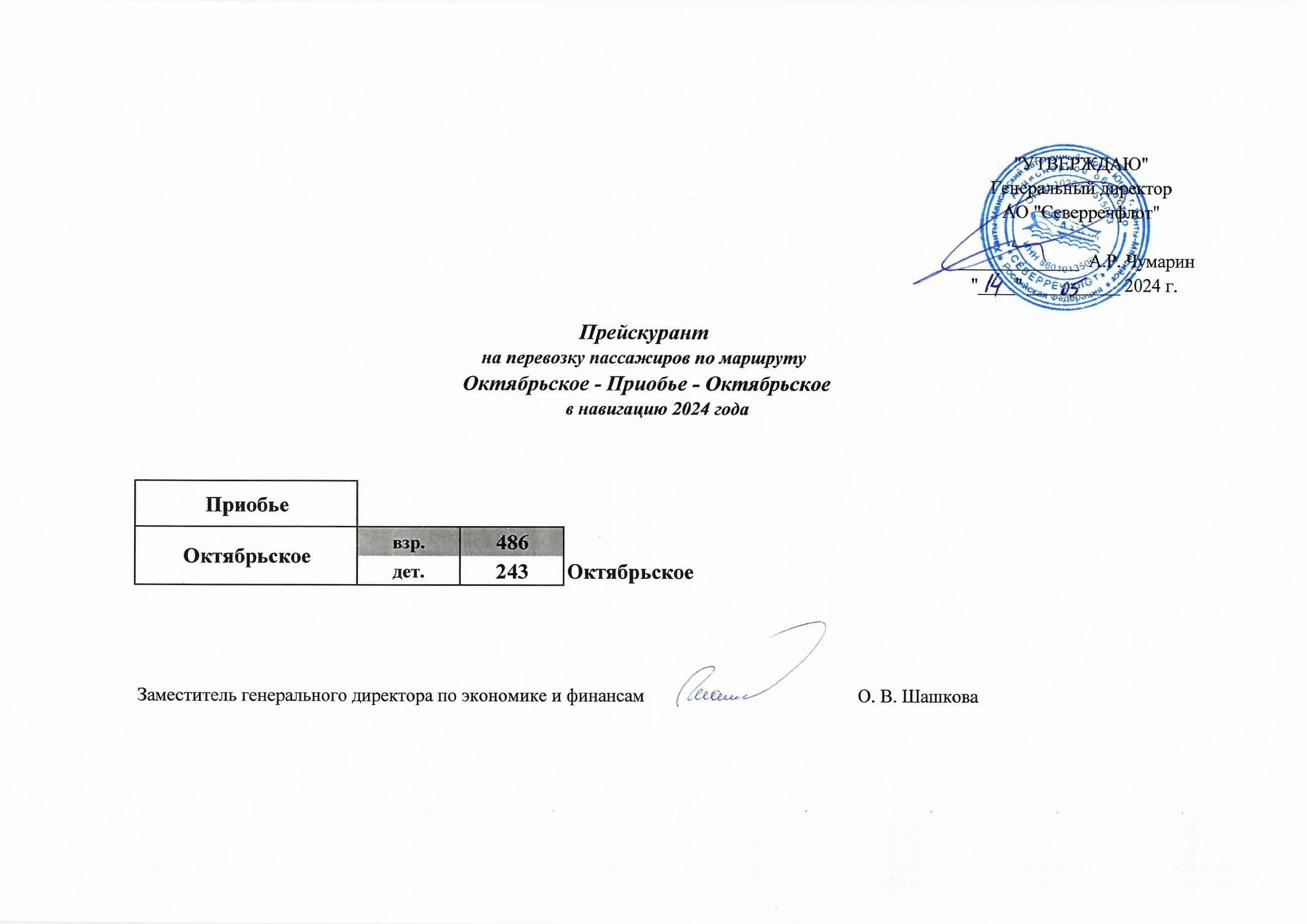 Тарифы на перевозку пассажиров по маршруту Октябрьское – Приобье –  Октябрьское - АО «Северречфлот»